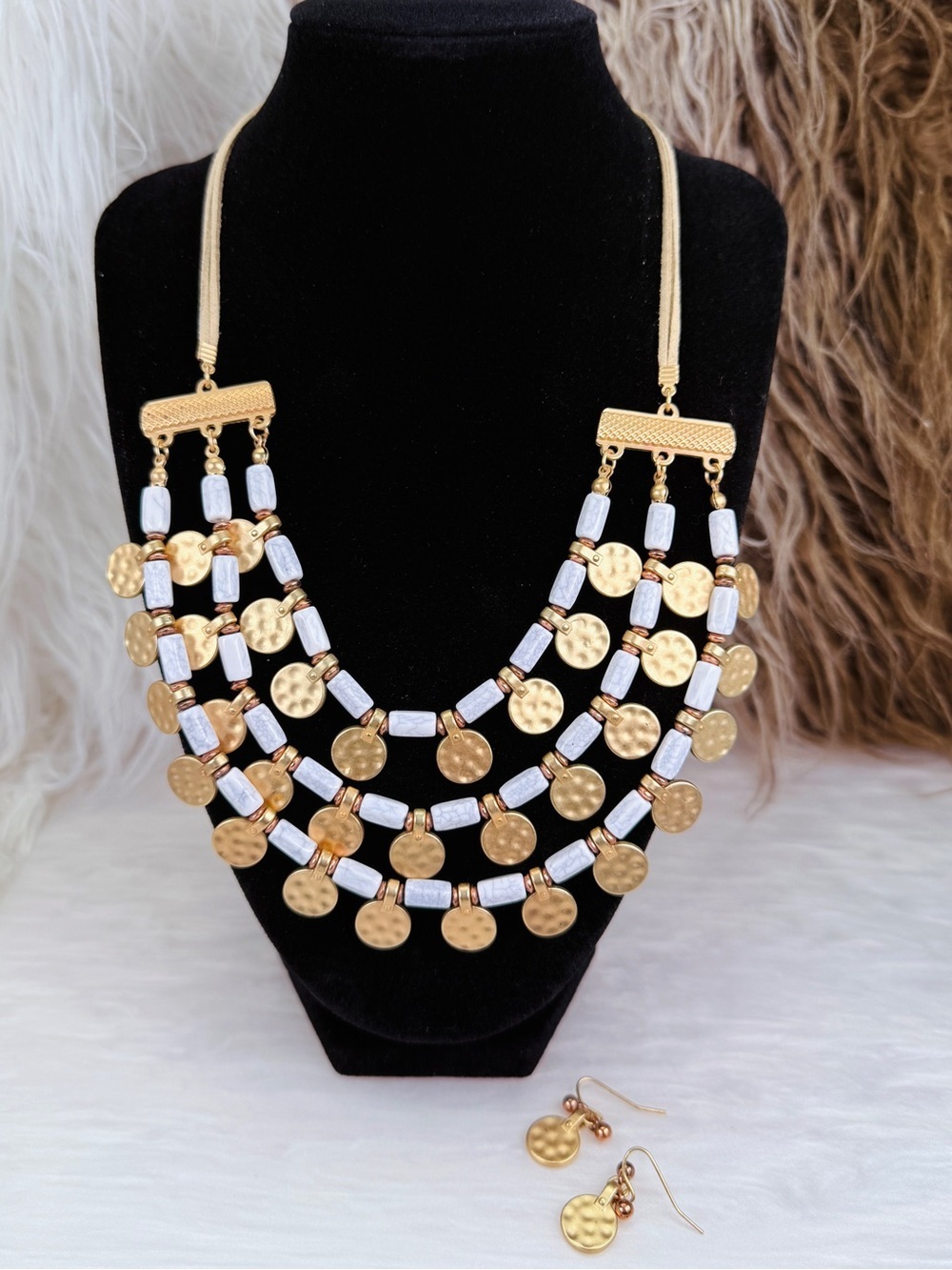 Bohemian Chic Goldton Statement Necklace and Earring Set